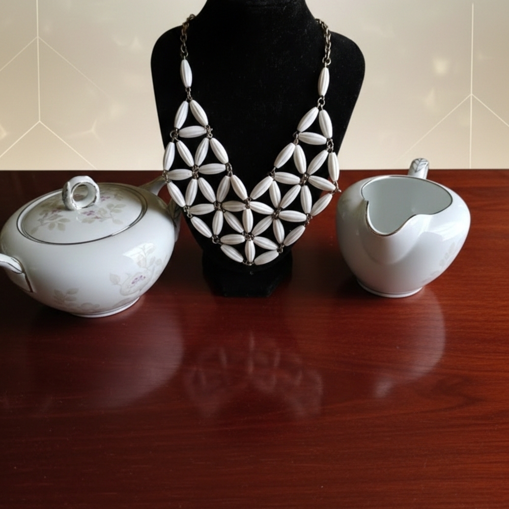 White Beaded Statement Necklace